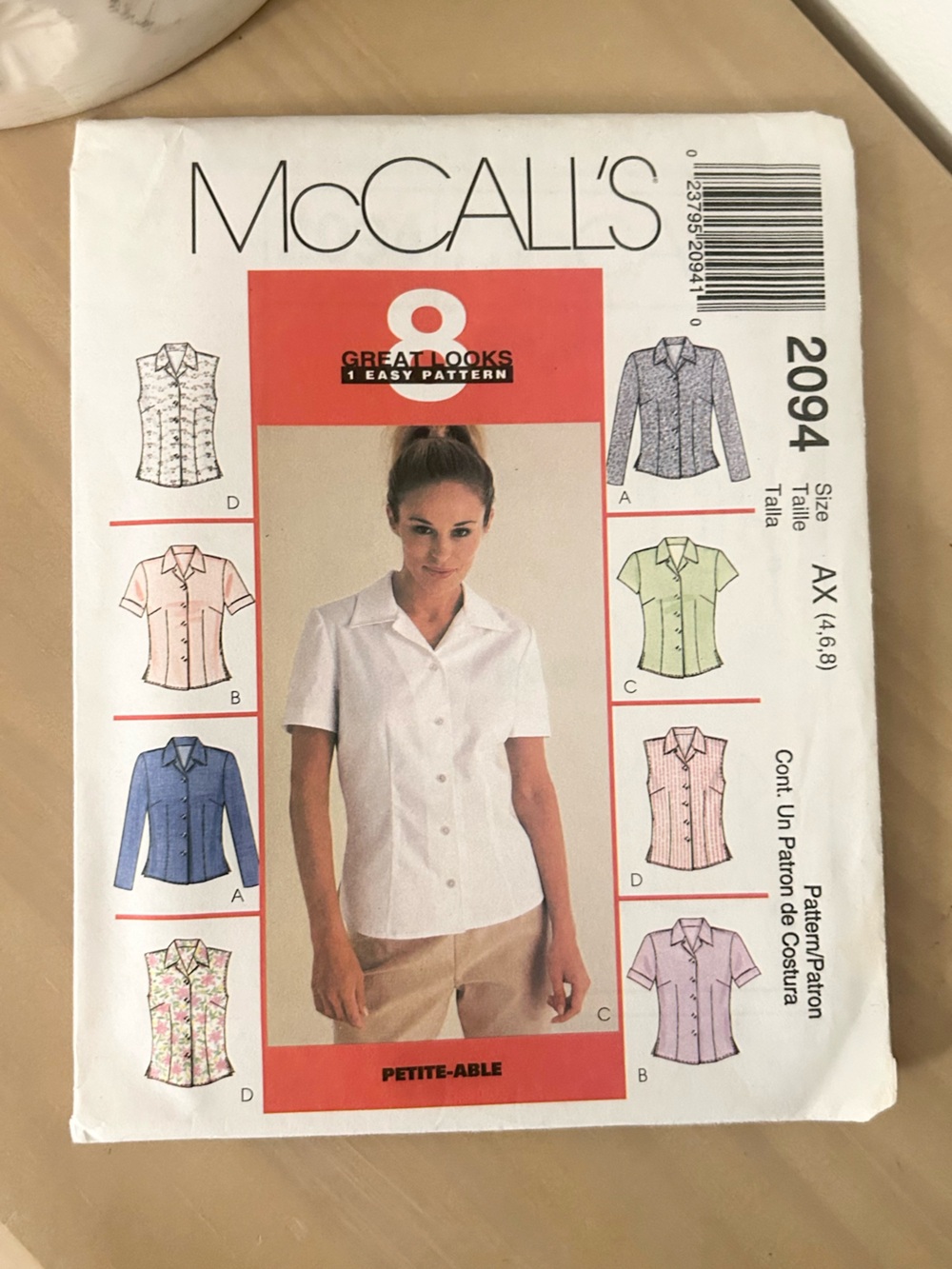 McCall’s 2094 Misses Button-Up Blouse Sewing Pattern Sizes 4–8 Darts Collar